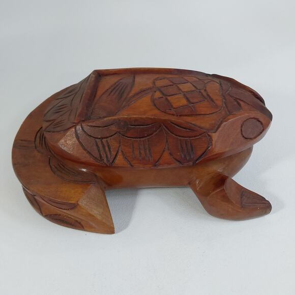 Hand Carved Wooden Frog Figure Trinket Box - Picture 4 of 7